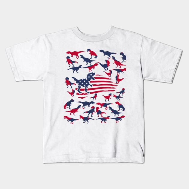 4th Of July Dinosaur Amerisaurus T Rex USA American Flag Kids T-Shirt by Studio Hues